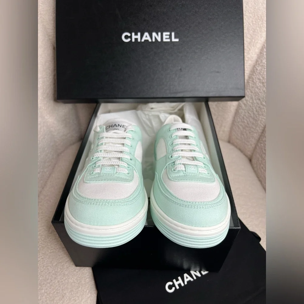 CHANEL Light Turquoise Sneakers 38.5 — New in Box - Picture 9 of 12